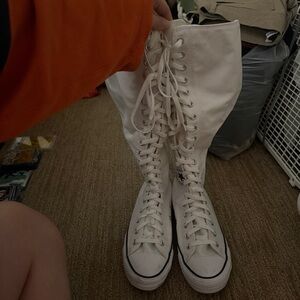 Converse White Knee-High Lace-Up Canvas Boots
